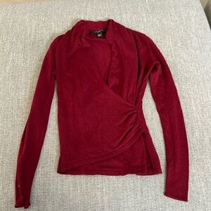 Ann Taylor petite wine color faux wrap knit wine color top XXSP